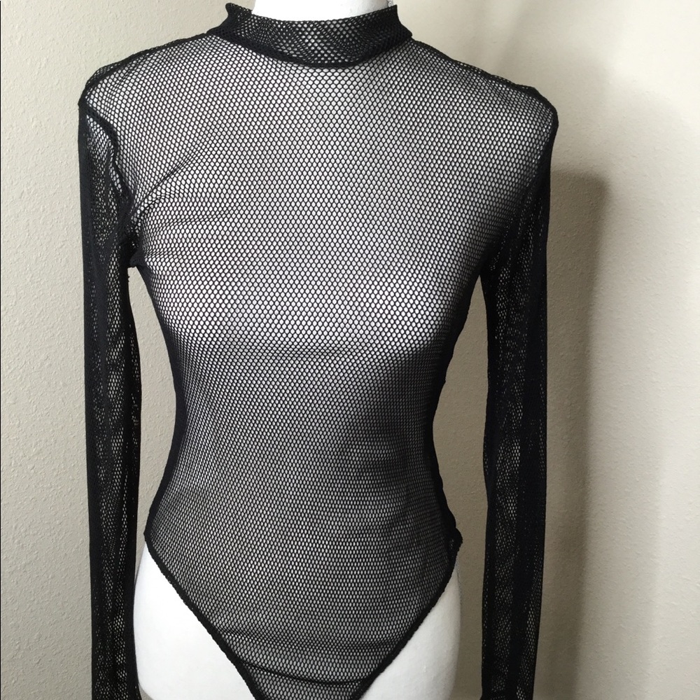 Fishnet long sleeved bodysuit